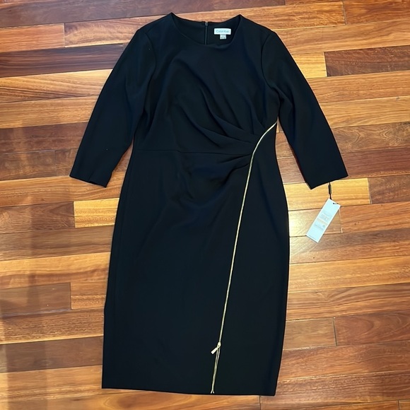 ⭐️ New Calvin Klein Fitted Cocktail Sheath Dress Black Size 12 - Picture 4 of 9